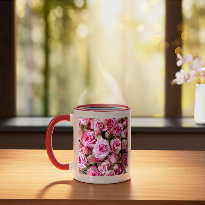 Pink Roses Flowers Ceramic Mug, 11oz