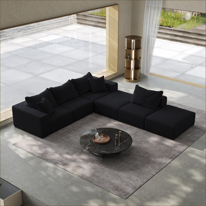Canapés modulaires | Canapé modulaire surdimensionné en forme de L de 162 pouces pour chambre à coucher, 6 coussins | Chenille | Standard