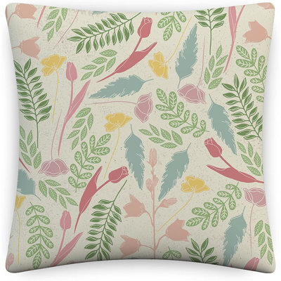 Indoor / Outdoor Floral Green Square Cushion Cover
