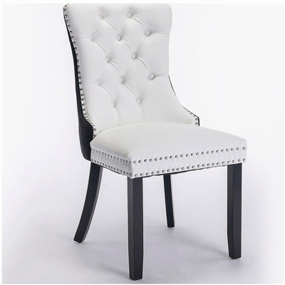 A&A Furniture, Nikki Series Modern, High-End Studded Solid Wood Contemporary PU and Velvet Decor Dining Chair with Wood Legs Studded Decor 2 Piece Set