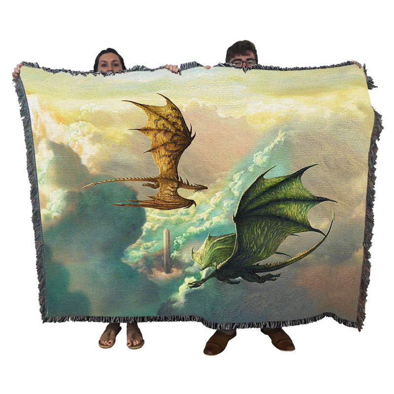 Pure Country Weavers Clouds Tower Dragons Blanket by Ciruelo - Gift Fantasy Tapestry Throw Woven from Cotton - Made in the USA (72x54)