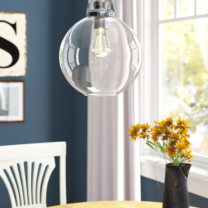 Luminaire suspendu sphérique simple à 1 lumière Alfredas, Nickel poli