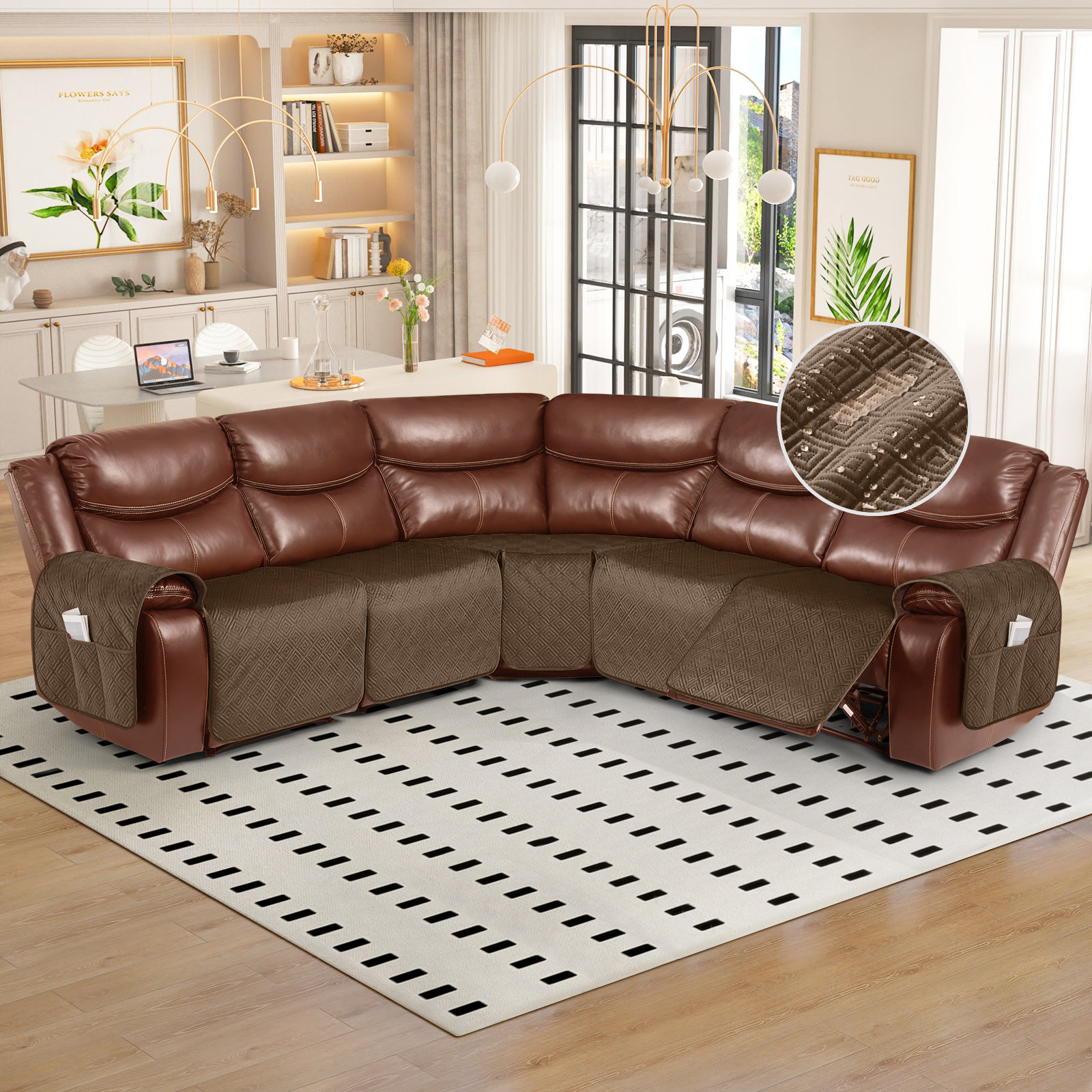 Rebrilliant Waterproof Velet Extra Large 5-Pieces Sectional Recliner ...