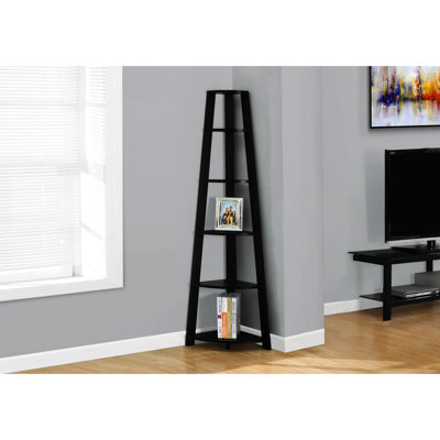 72"H Bedroom & Office Bookcase In Black - 5 Tier Contemporary Feature Laminate Corner For Stylish