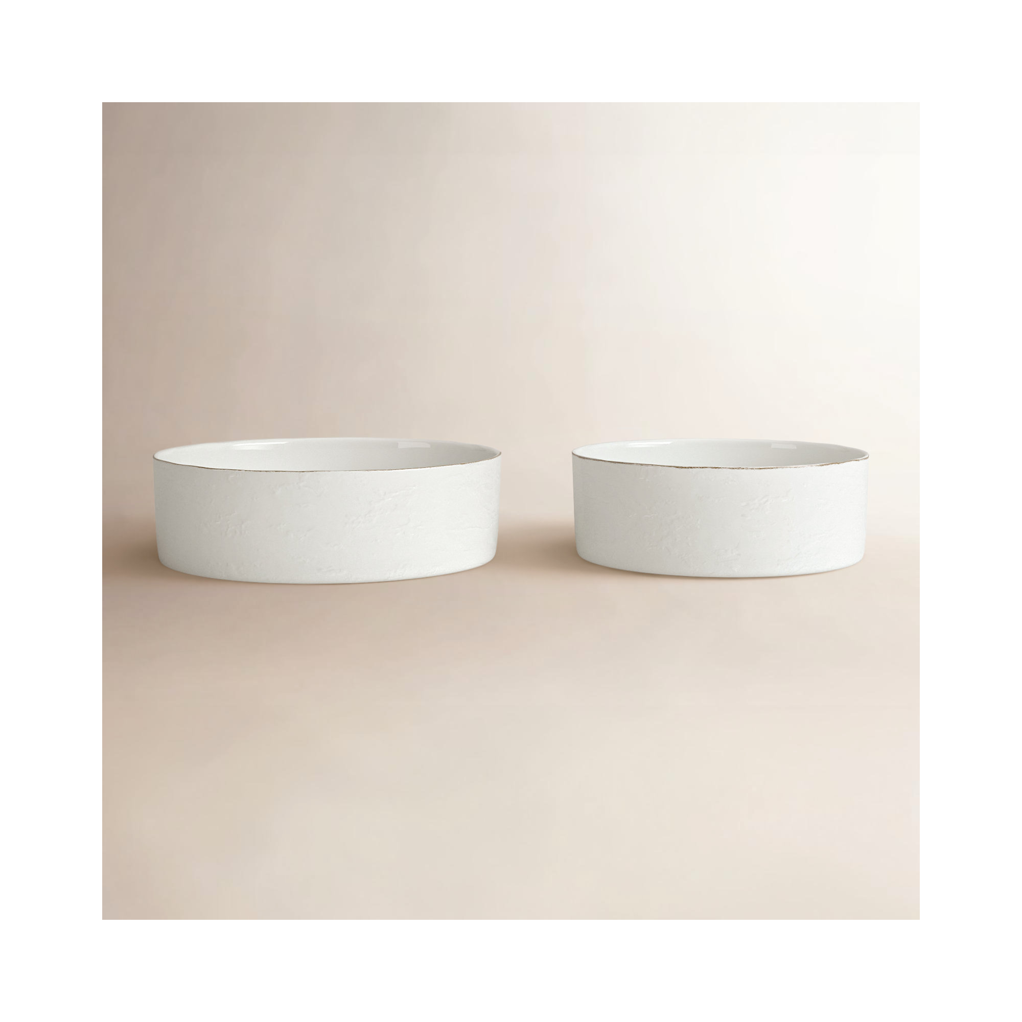 Abilene Rustique Crackle-Glaze Studio Low Bowls in White, Set of 2