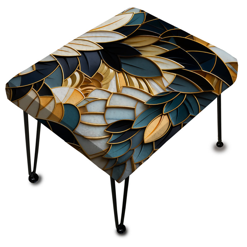 Rich Blue And Gold Marble Mosaic Pattern - Marble Rectangle Ottoman