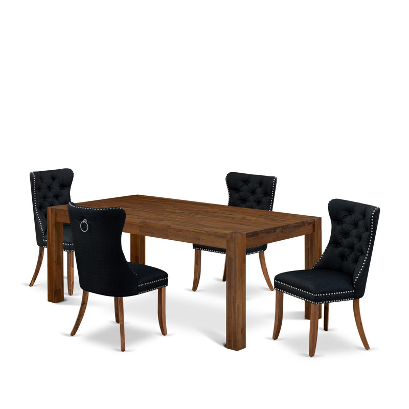 Ensemble de cuisine 5 pièces comprenant une table de salle à manger rectangulaire en bois rustique et 4 chaises, noyer antique sablé