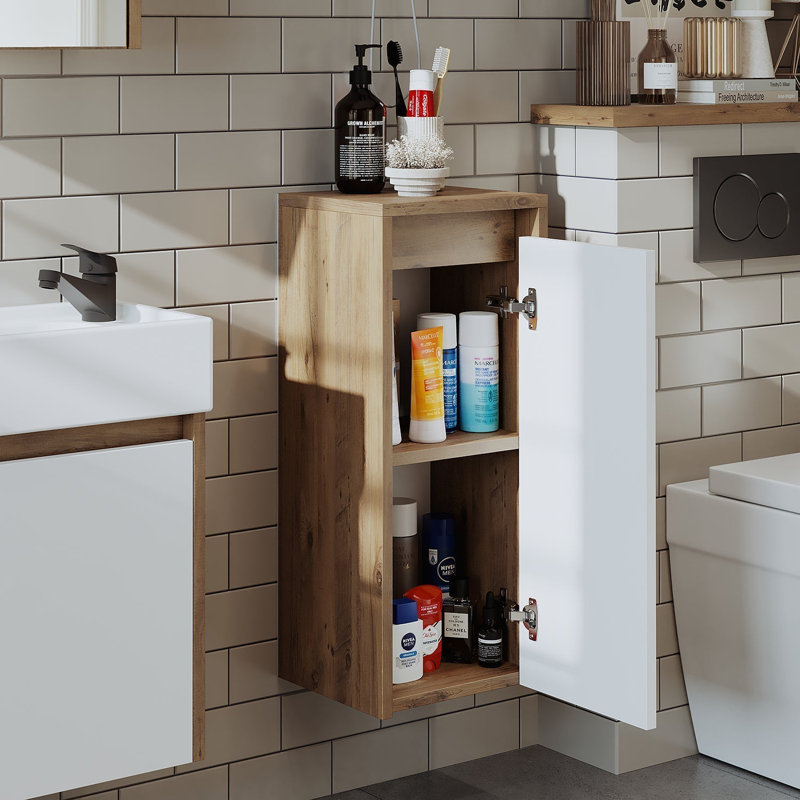 Bittencourt Bathroom Towel Storage Cabinet, White/Oak