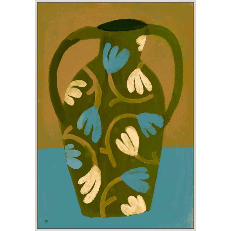 Green Vase by Marco Marella For Studio M, White Framed Canvas, 30" H x 21" W x 1.25" D