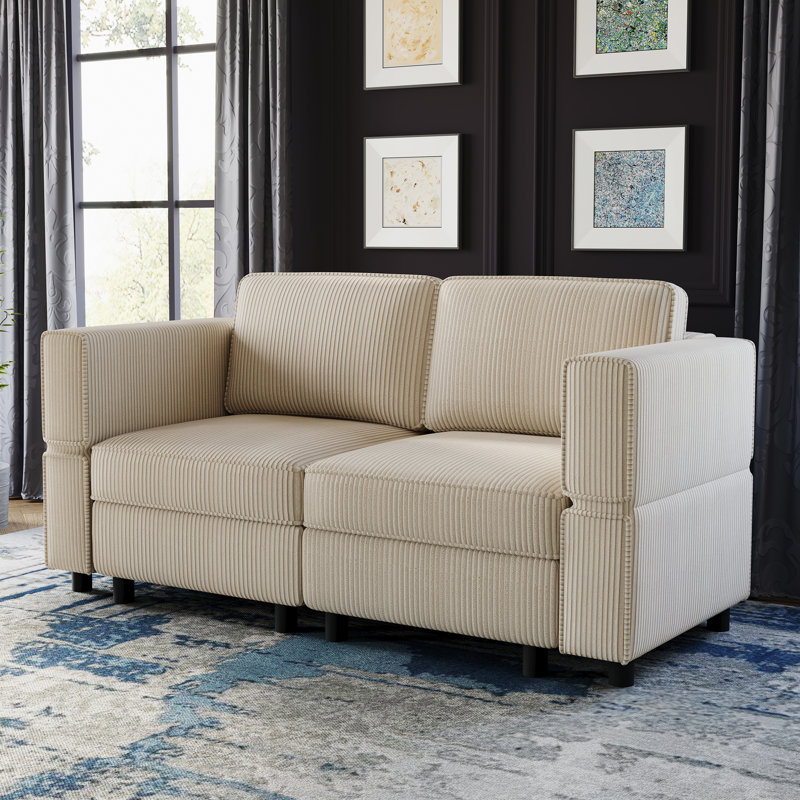 Canapé Elda, Velours côtelé beige