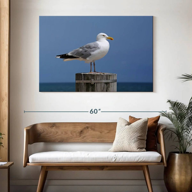 Mouette sur poteau en bois, H 32 po x l 48 po