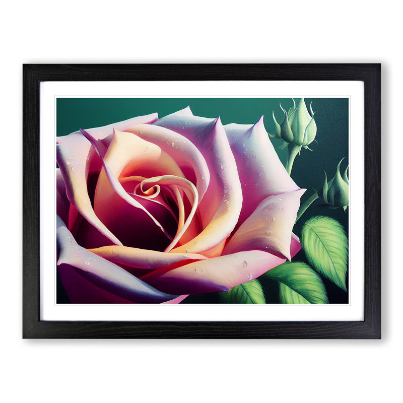 Exceptional Rose Flower - Single Picture Frame Print, 46cm H x 64cm W x 2cm D, Black