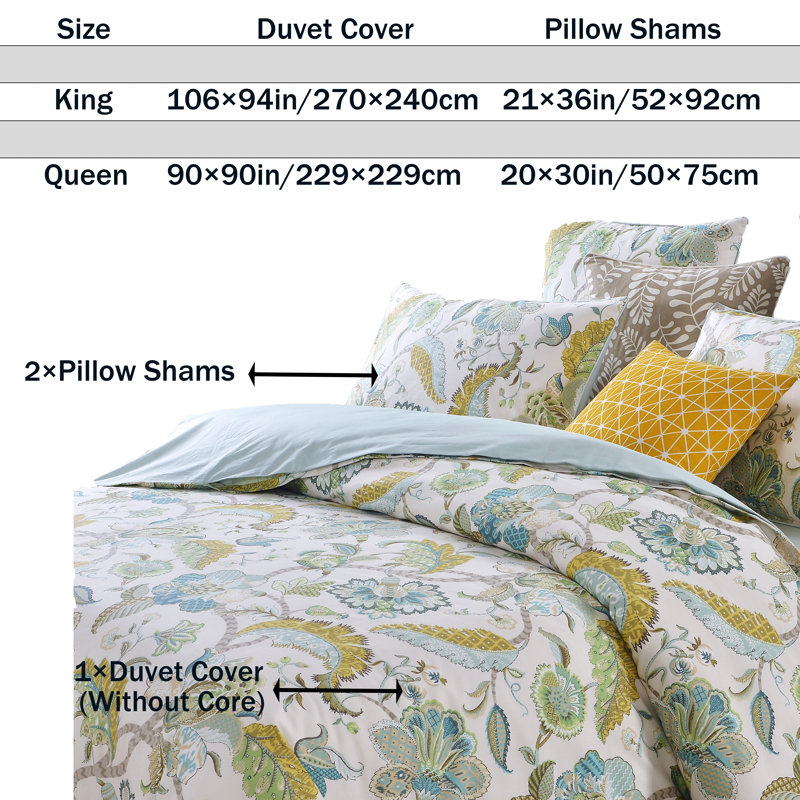  Ensemble de housse de couette 100% coton égyptien 800TC, ensemble de literie à motif floral cachemire bleu clair de luxe 3 pièces, housse de couette respirante et douce pour la peau, motif botanique esthétique pour chambre d'amis