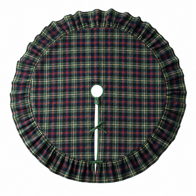 Jupe d'arbre de Noël 100% coton tartan avec bordure à volants