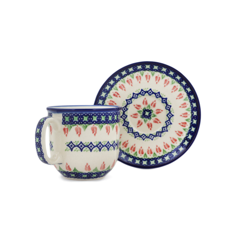 Tasse à thé et soucoupe Polish anneau de fleurs, Tulipes et losanges
