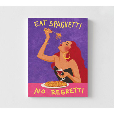 Funny Spaghetti Poster - Retro Eat No Regretti Wall Art