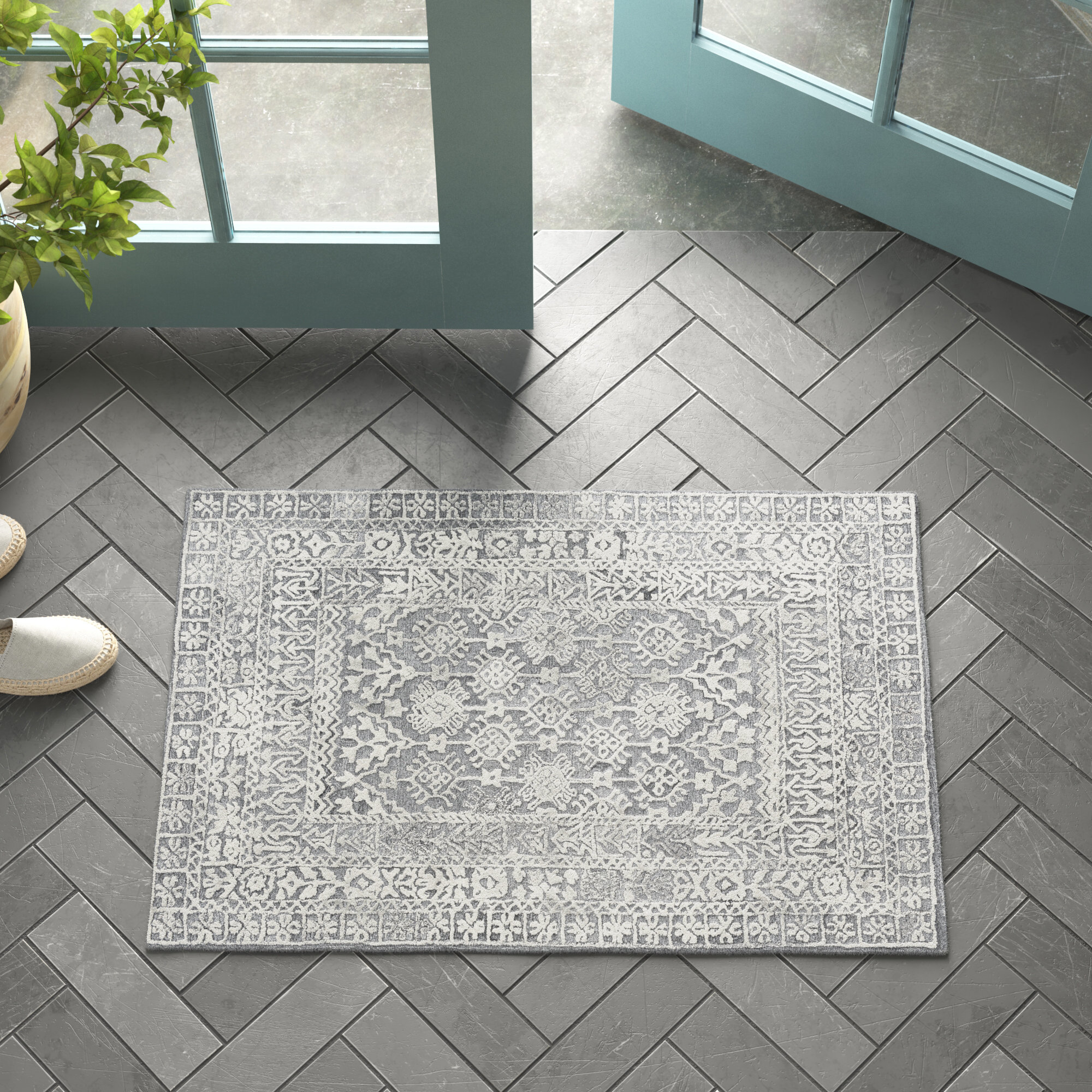 Norristown Gray Indoor/Outdoor Rug, Rectangle 2' x 3'