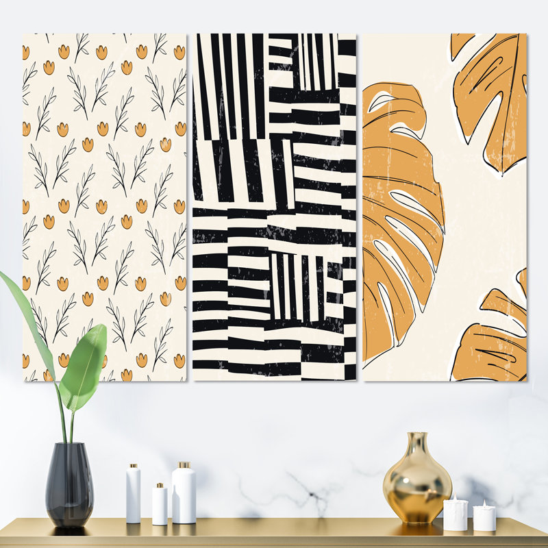 Retro Monochrometrie I - ensemble de 3 impressions sur toile tendue, H 28 po x l 36 po