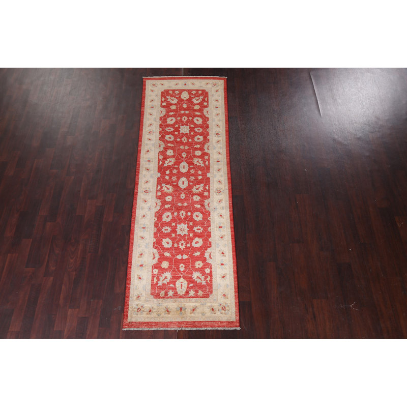 Tapis de couloir rouge en laine noué à la main de conception unique 2 pi 9 po x 9 pi 2 po
