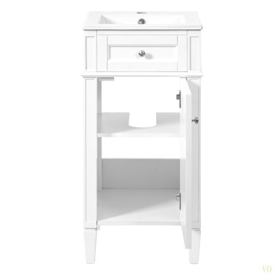 Ensemble de meuble-lavabo sur pied 16 po avec lavabo en céramique, ensemble de meuble-lavabo simple autoportant avec porte à fermeture douce, tablette réglable, style français