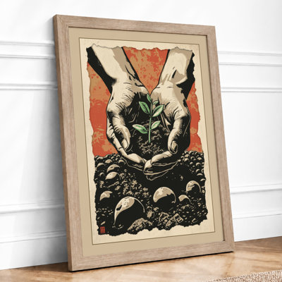 Hands Nurturing Growth Expressionism - Framed Print
