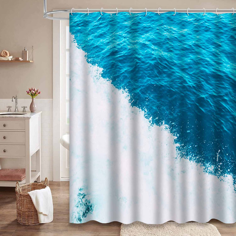 Rideau de douche imperméable Sea Ocean Waves avec 12 crochets, L 72 po x l 72 po