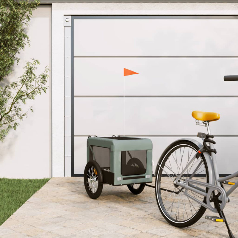 Gray and Black Oxford Fabric Pet Bike Cargo Trailer