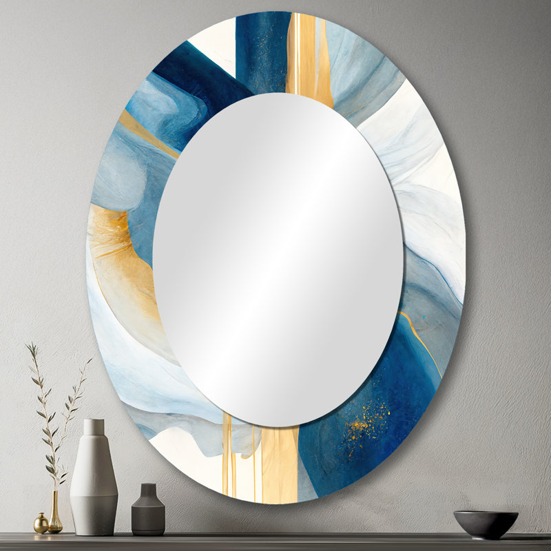 «Bold Expression Art I», miroir décoratif ovale abstrait sur métal, 43 po x 33 po