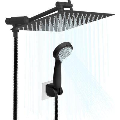 GarveeHome 10" Pressure Shower Head, Rain & Handheld Combo with Extension Arm, 3 Spray Modes, Leak-Proof Design, Adjustable Height/Angle, Hose & Wall Mount Included