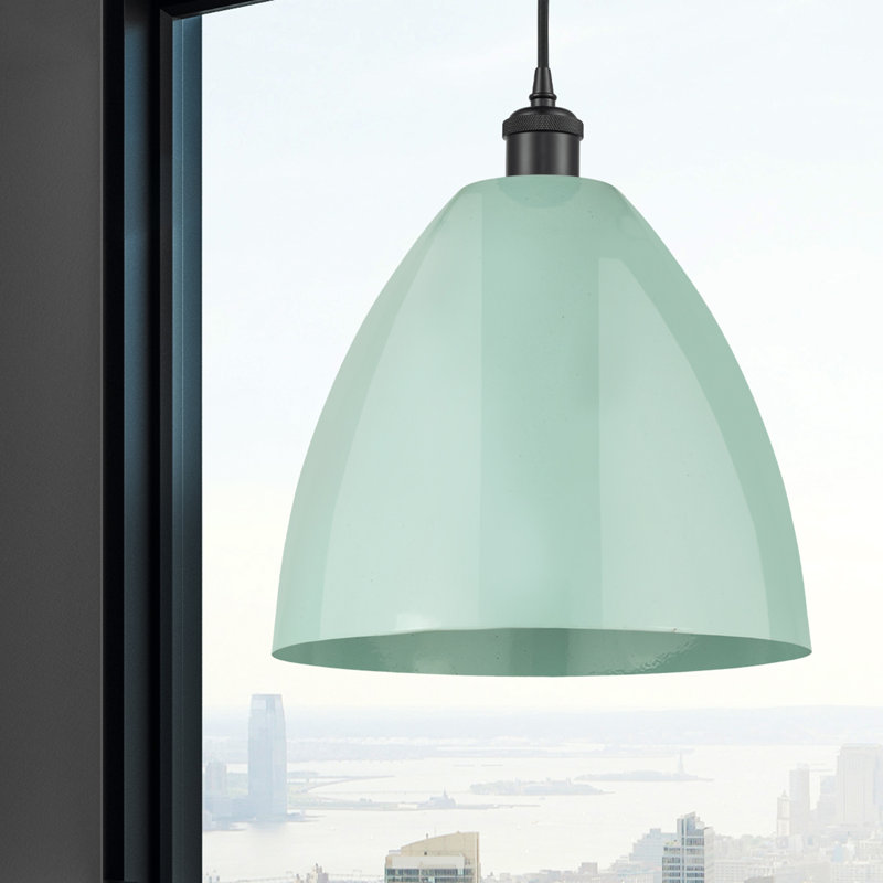 Luminaire suspendu conique 1 lumière, H 14,75 po x l 12 po x P 12 po, Vert clair, Noir mat