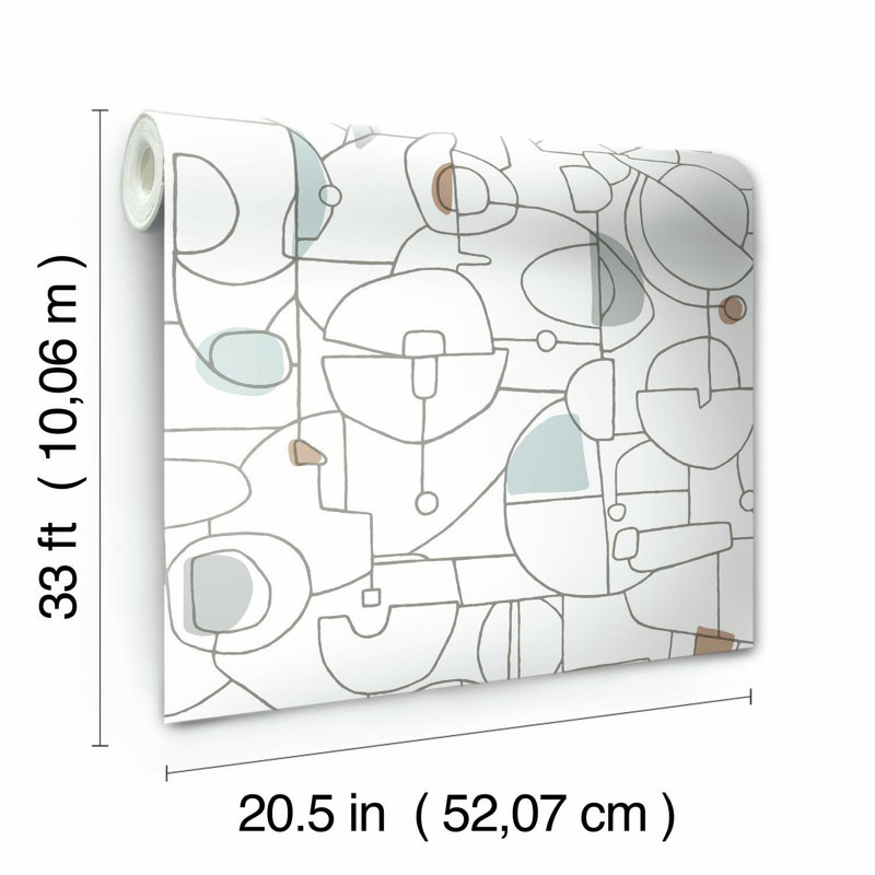 Rouleau de papier peint adhésif L 33 pi x l 20,5 po Callie, Bleu / brun