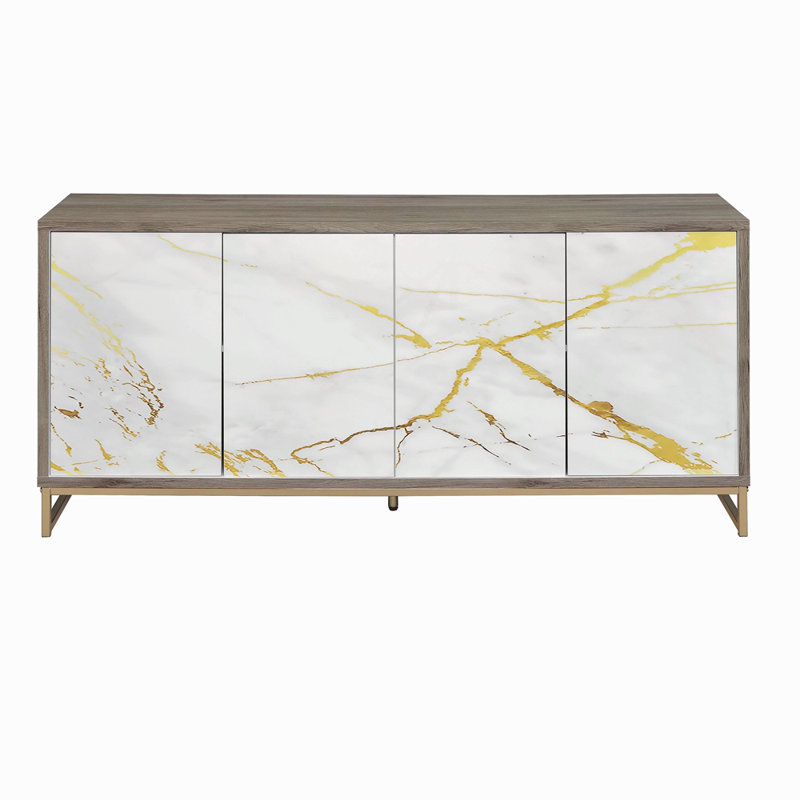 Armoire console avec finition chêne blanc et finition champagne