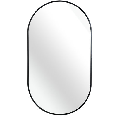 Black Metal Oval Wall Mirror 20 X 33 Inch, Featuring Brushed Aluminum Alloy Frame And 4Mm Non - Deformation Glass, Effortless Installation 20X33 Inches With Shatterproof Protection, Suitable For