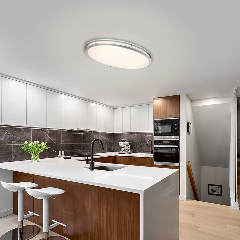 Hanz Selectable LED 2700K, 3000K,3500K, 4000K, 5000K Flush Mount Ceiling Light, Brushed Nickel, 4.69"H x 33"W x 18.12"D