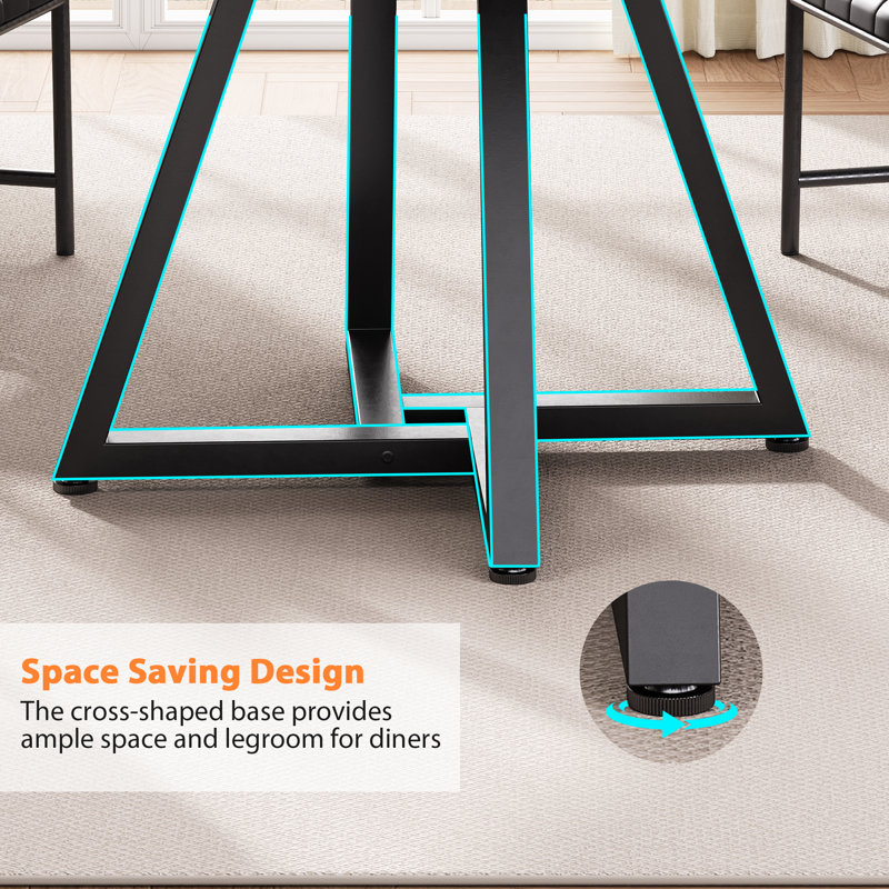 Round Dining Table: Pedestal Frame, Space-Saving Industrial Style, 30"H x 42"L x 42"W, Black