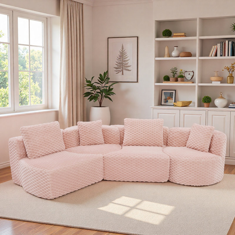 Canapé modulaire modulaire avec silhouette arrondie et coussins, Pink