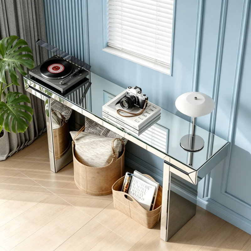 Console miroir 60 pouces pleine longueur avec miroir en verre trempé cannelé et table d'entrée