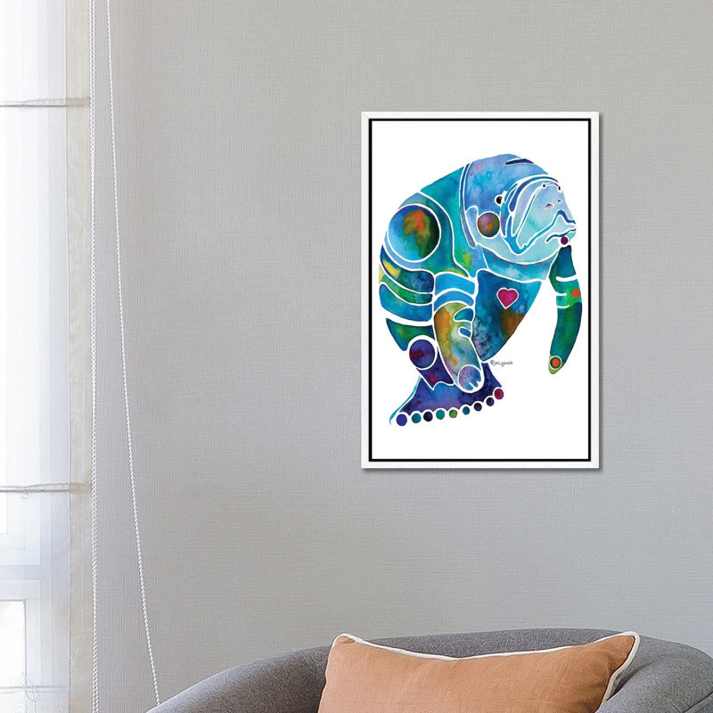 Manatee I by Jo Lynch - Painting on Canvas, White Framed, 66.04 cm H x 45.72 cm W