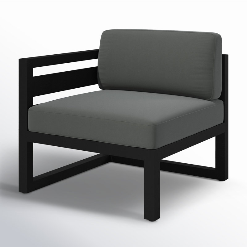 Smith Outdoor Left Arm Lounge Chair with Sunbrella Cushions, Canvas Charcoal Sunbrella® Canvas, Black