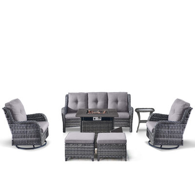 Carolina 5 - Person Outdoor Seating Group with Fire Pit with Cushions