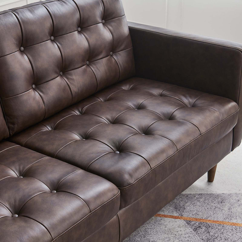 Exalt Tufted Vegan Leather Sofa, Similicuir brun