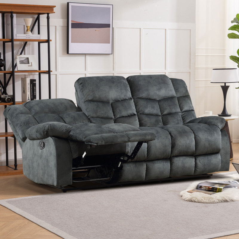 Canapé inclinable manuel avec dossier large de 83,1 po de largeur Edilmar, Microfibre performance gris fumée