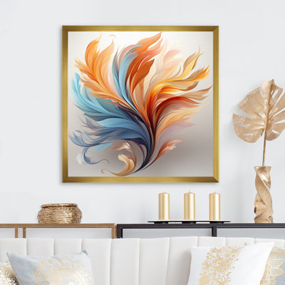 Fractal Boho Feather Amber Orange And Turquoise - Feathers Wall Art
