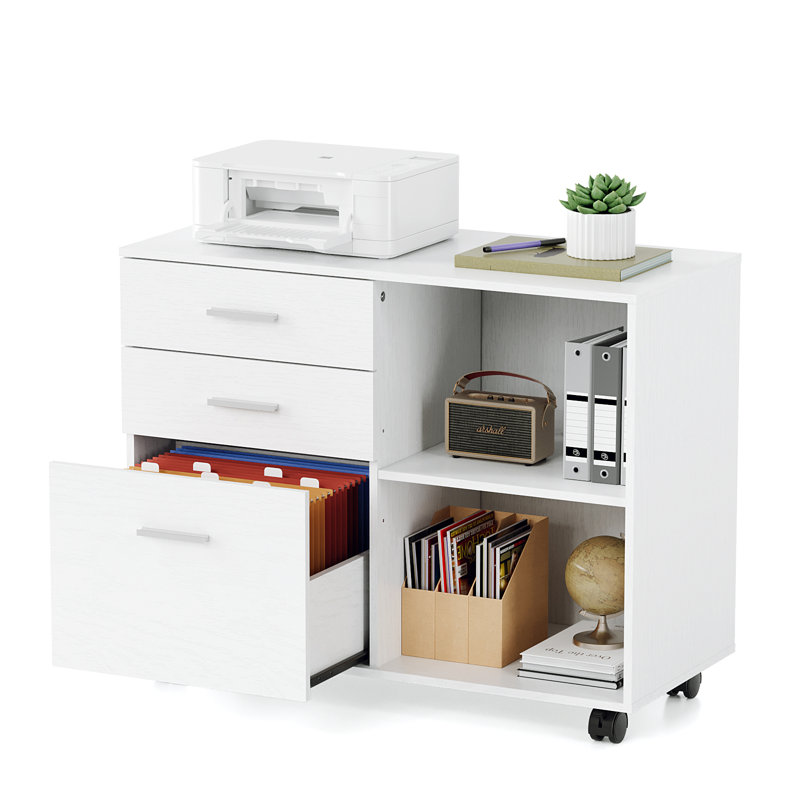 31.5“ W 3-Drawer Wooden Pariksit With Flat Side Table, White