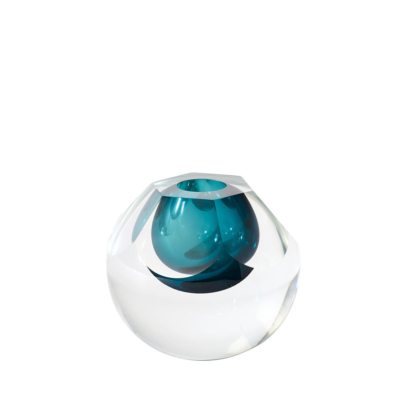 Cut Glass Vase-Azure, 5" H x 5.5 W x 5.5" D