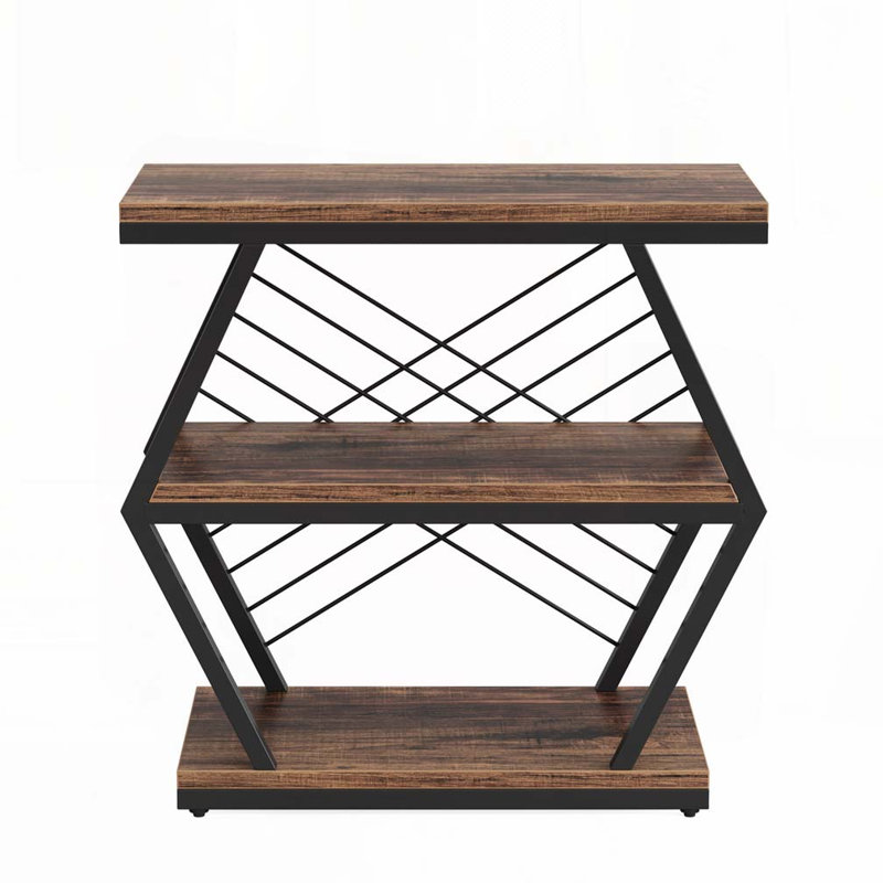 Table de bout industrielle à 3 niveaux avec tablettes de rangement