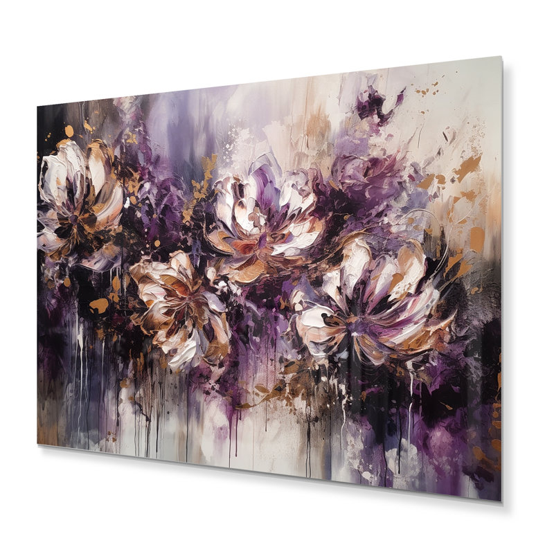 Fleur d'œillet mauve crème sur métal, H 24 po x l 32 po x P 1 po