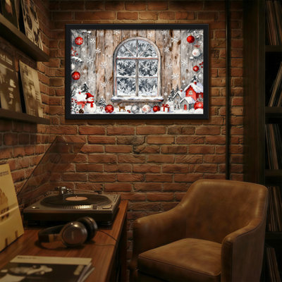 Christmas Wooden Wall Window Snowflakes Ornaments Christmas Scene