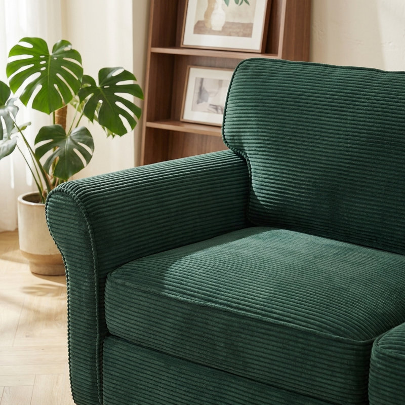 Canapé Varlune 240 cm en velours côtelé, canapé moderne 3 places avec assises profondes, coussins amovibles, accoudoirs épais, mousse à haute résilience et structure en bois massif