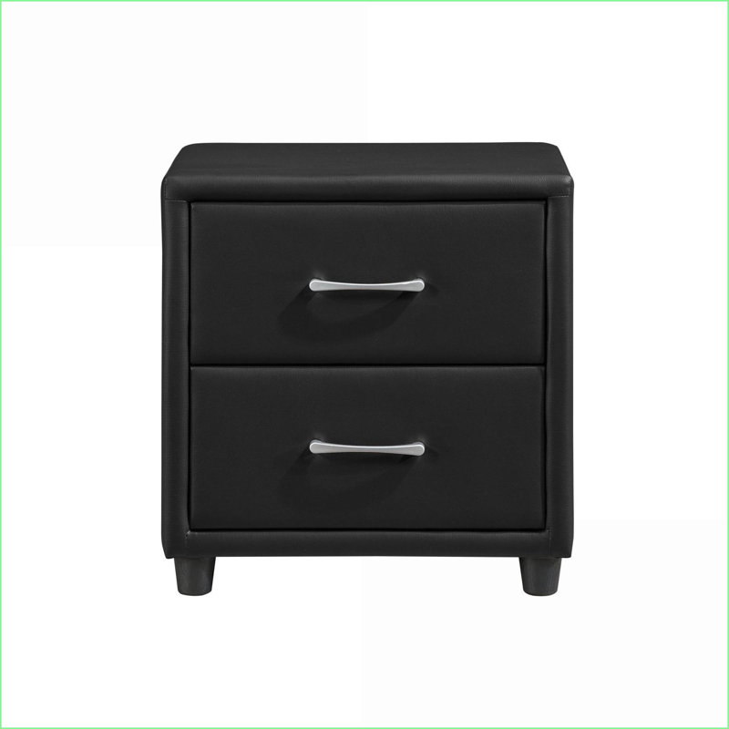 Table de chevet moderne en similicuir noir avec 2 tiroirs Poignées argentées